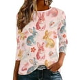 thumbnail image 2 of CLOISE Summer Tops for Women 3/4 Sleeves Easter Plus Size Shirts Crewneck Holiday Pullover Bunny Holiday Blouses Pink L, 2 of 8