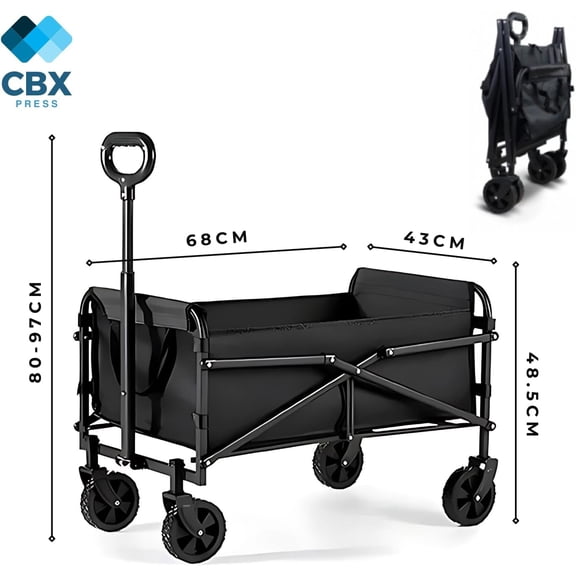Heavy-Duty Collapsible Cart with Wheels – 220 lbs Capacity, Foldable Utility Cart for Camping, Beach, Sports, Garden & Grocery Use