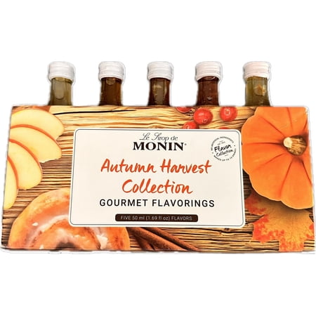 Monin - Autumn Harvest Collection, Great for Coffee, Tea, and Lattes, Non-GMO, Gluten-Free (Pumpkin Pie, Cinnamon Bun, Caramel Apple Butter, Cranberry, Brown Butter Toffee) | 50 ml Per Bottle