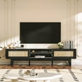 thumbnail image 3 of GetYes Rattan TV Stand for up to 65 inch TV with Sliding Doors for Living Room, 59 inch, Black, 3 of 8