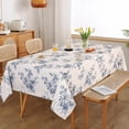 thumbnail image 6 of Rectangle Tablecloth 60x102 Inches, Linen Farmhouse Tablecloth Waterproof Decorative Fabric Table Cloth for Kitchen Party Floral Tablecloth for 6 Feet Table Blue and Grey Tablecloth, 6 of 6