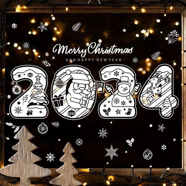 Pegatinas de decoración navideña para ventana, caja de regalo, pegatinas de pared, calcomanías de Navidad, pegatinas de Noel, suministro para fiesta y Festival