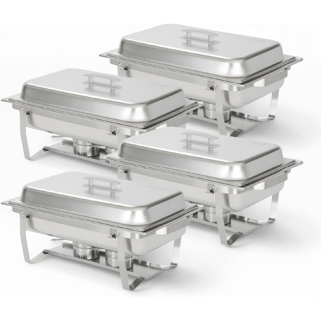 ALPHA LIVING 70014-GRAY 4 Pack 8QT Chafing Dish High Grade Stainless Steel Chafer Complete Set, 8 QT, Alpine Gray Handle
