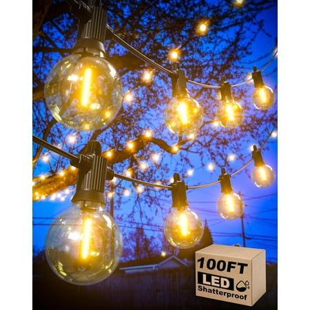 

LED Outdoor String Lights - 100FT Commercial Grade Weatherproof Strand String Lighting for Cafe Bistro Backyard Garden
