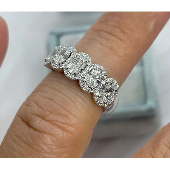 3.50CT Oval Cut Lab Created Diamond Wedding Band Ring Gift 14K White Gold Plated