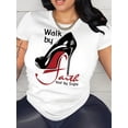 thumbnail image 2 of Walk By Faith Print T-shirt, Casual Short Sleeve Crew Neck Top For Spring & Summer, Women's Clothing, 2 of 6