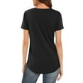 thumbnail image 3 of FINALGANG Women Versatile T-Shirt Solid Color V-Neck Short Sleeve Hollow Out Curved Hem Tshirts Leisure Breathable Daily Wear, 3 of 4