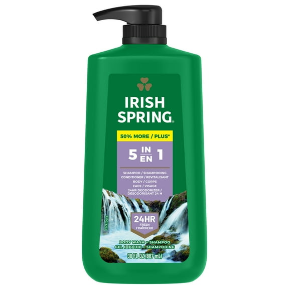 Irish Spring 5 in 1 Moisturizing Body Wash for Men, Fresh Eucalyptus & Bergamot Scent, 30 fl oz