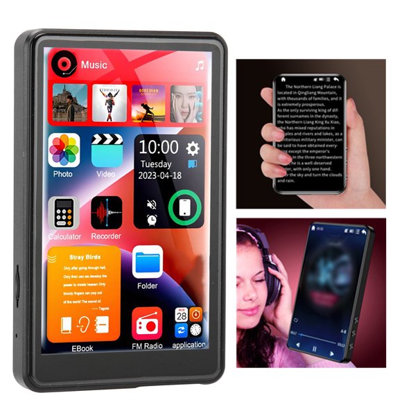 4 Inch Full Touch Screen HD MP3 Player with FM Radio Recording, 1080P Playback