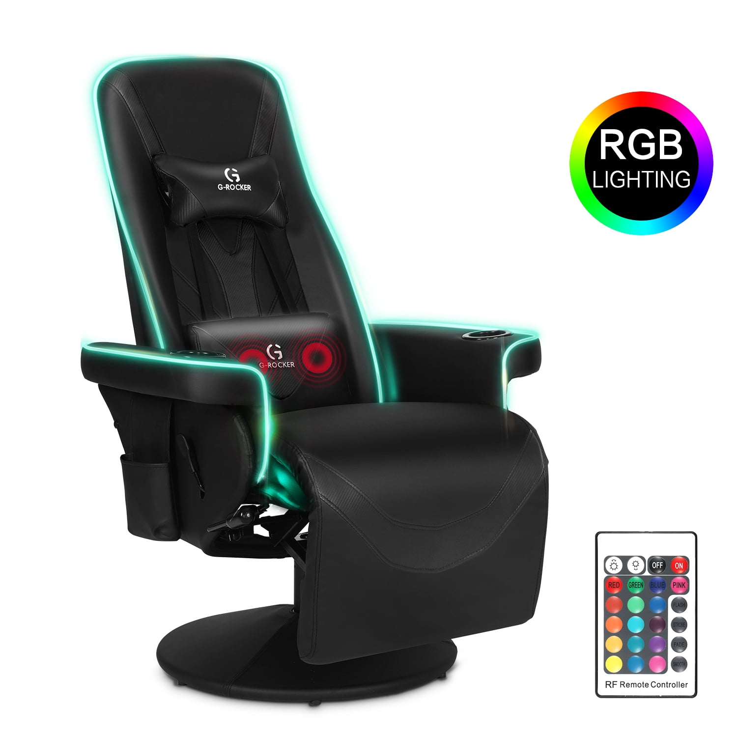 grocker queen throne video gaming chair with rgb led lights high back  ergonomic swivel reclining chair with massage lumbar support adjustable