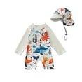 thumbnail image 1 of Boys Long Sleeve Rash Guard Swim Shirt For Boys with Half Zip and Swim Cap, 2-Piece Set for Beach and Pool, Printed UPF Sun Protection, 1 of 8