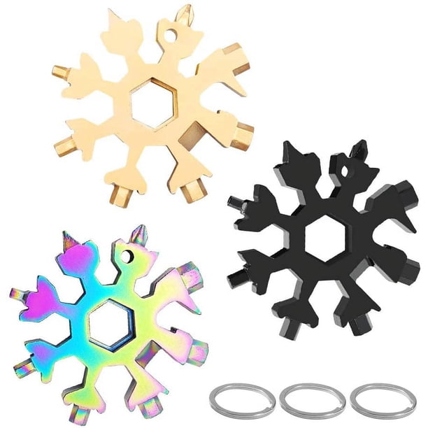 Juego de destornilladores Phillips 18 en 1 multiherramienta de copo de nieve de 3 piezas, llavero de acero inoxidable, herramienta diaria para viajes al aire libre, campamentos y aventuras