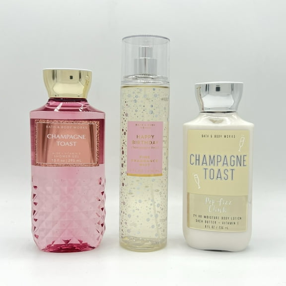 Bath & Body Works Champagne Toast 10oz Shower Gel, 8oz Fine Fragrance Mist and 8oz Body Lotion 3-Piece Bundle