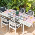 thumbnail image 2 of Easter Bunny Table Cloths for 8 Foot Rectangle Tables, Spring Watercolor Polka Dot Flower Plaid Pink Patio Waterproof Elastic Fitted Tablecloths, Washable Rectangular Table Cover for Camping, 2 of 8