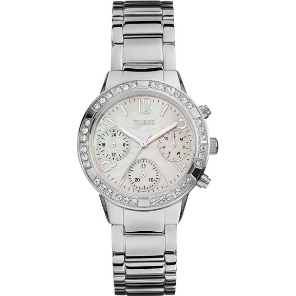 GUESS Women's W0546L1,Dress,Stainless Steel,Silver-Tone,Crystal Accented Bezel,WR