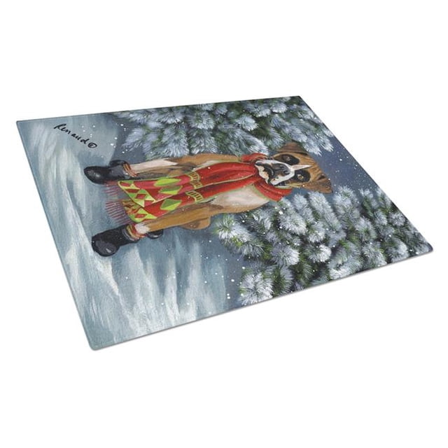 Carolines Treasures PPP3040LCB Boxer Lets Play Christmas Glass Cutting Board - Large