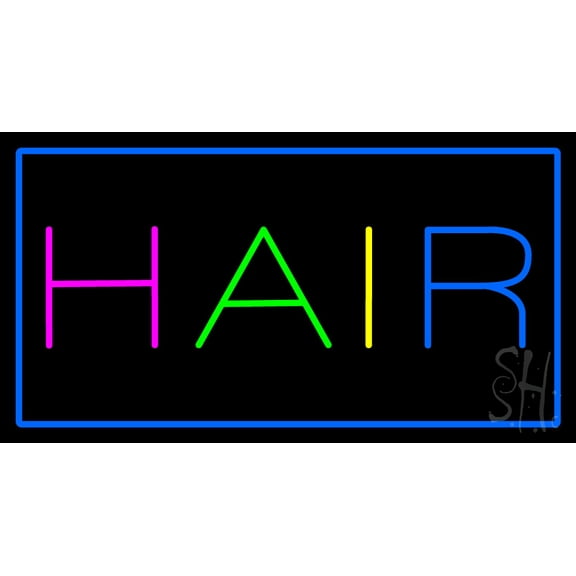 Multicolored Hair Rectangle Blue LED Neon Sign 20 x 37 - inches, Black Square Cut Acrylic Backing, with Dimmer - Bright and Premium built indoor LED Neon Sign for Defence Force.