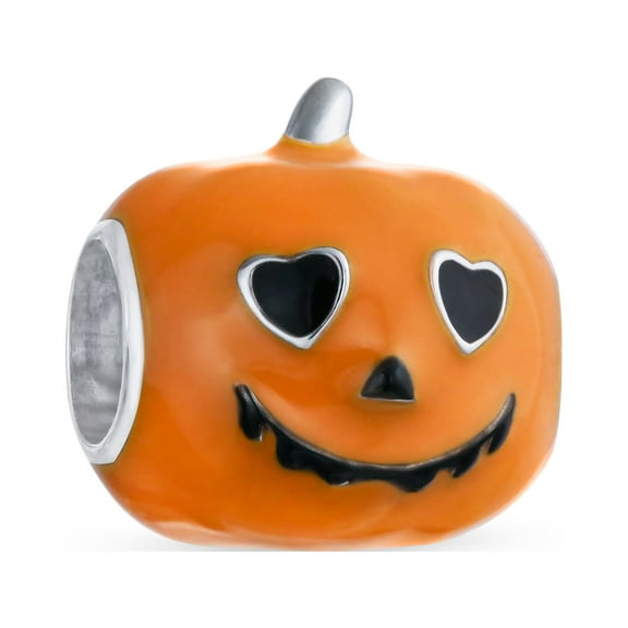 Bling Jewelry Womens .925 Sterling Silver Halloween Food Heart Eyes Orange Pumpkin Charm Bead