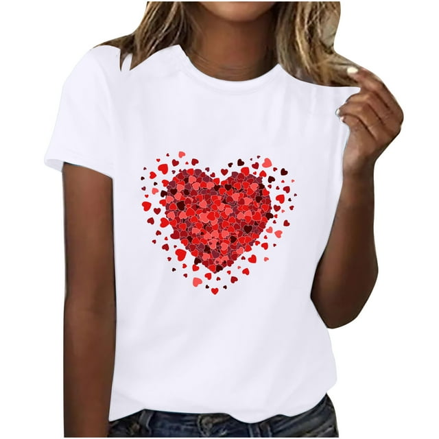 Chemises à Manches Courtes pour Femmes Adulte Mode Manches Courtes Col Rond Saint-Valentin Imprimé Blouse Décontractée T-Shirt Hauts Chemise Femmes Blouses à Manches Courtes Femmes Hauts à Manches Courtes