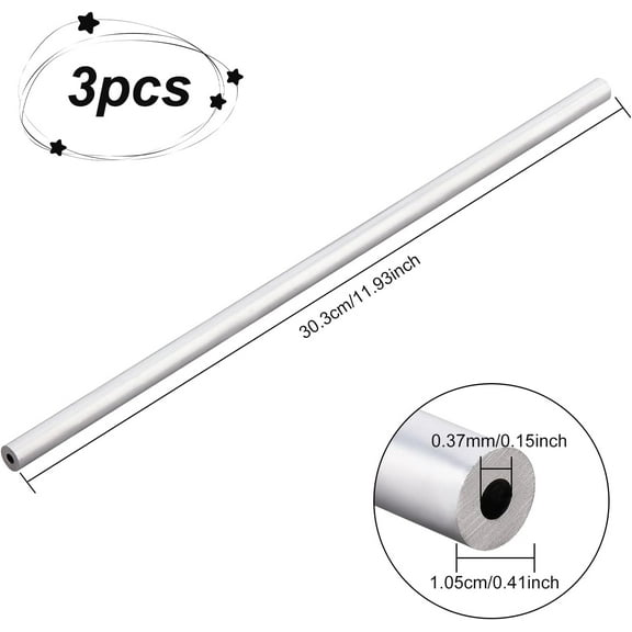 3 pc Custom Aluminium Round Tube Silver 303x10.5mm Hole: 3.7mm