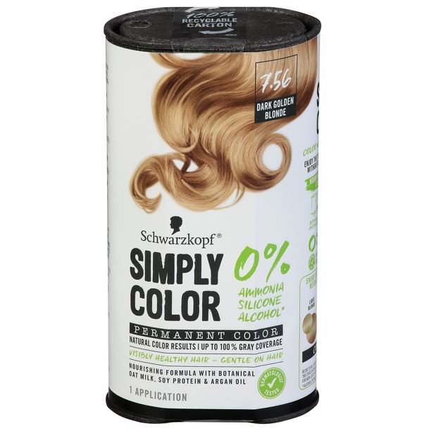 Schwarzkopf Simply Color Hair Color 7.56 Rubio Dorado Oscuro 1 Aplicación - Tinte Permanente para Cabello de Aspecto Saludable sin Amoníaco ni Silicona Probado Dermatológicamente Sin PPD ni PTD