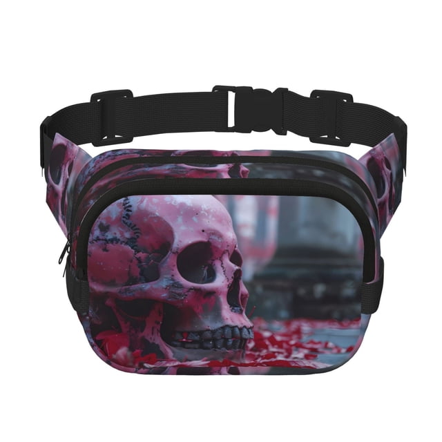 Disketp Gothic Red Skull Cemetery Riñonera de Doble Capa, Bolsa de Cintura Ajustable para Viajes, Correr y Senderismo, Riñonera Ligera para Hombre y Mujer