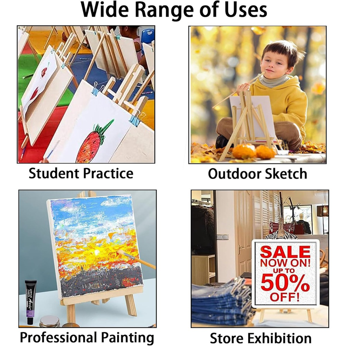 6pcs 16 Inch Wood Easels,Easel Stand for Painting Canvases,Tabletop Display Easel,Painting Easel, Kids Student Easels