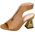 thumbnail image 2 of Caywon Women Heel Sandals Peep Toe Block Heel, Woven Texture Ladies Shoes Dressy, Comfortable Summer Evening Party, Sandalias Mujer, 2 of 7