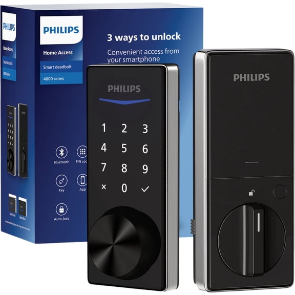 Philips Wi-Fi Smart Door Lock, Keyless Entry Door Lock with App Control,Fingerprint ID,Auto Lock,Keypad Deadbolt with Wi-Fi Bridge Adaptor,Smart Locks for Front Door-Satin Nickel