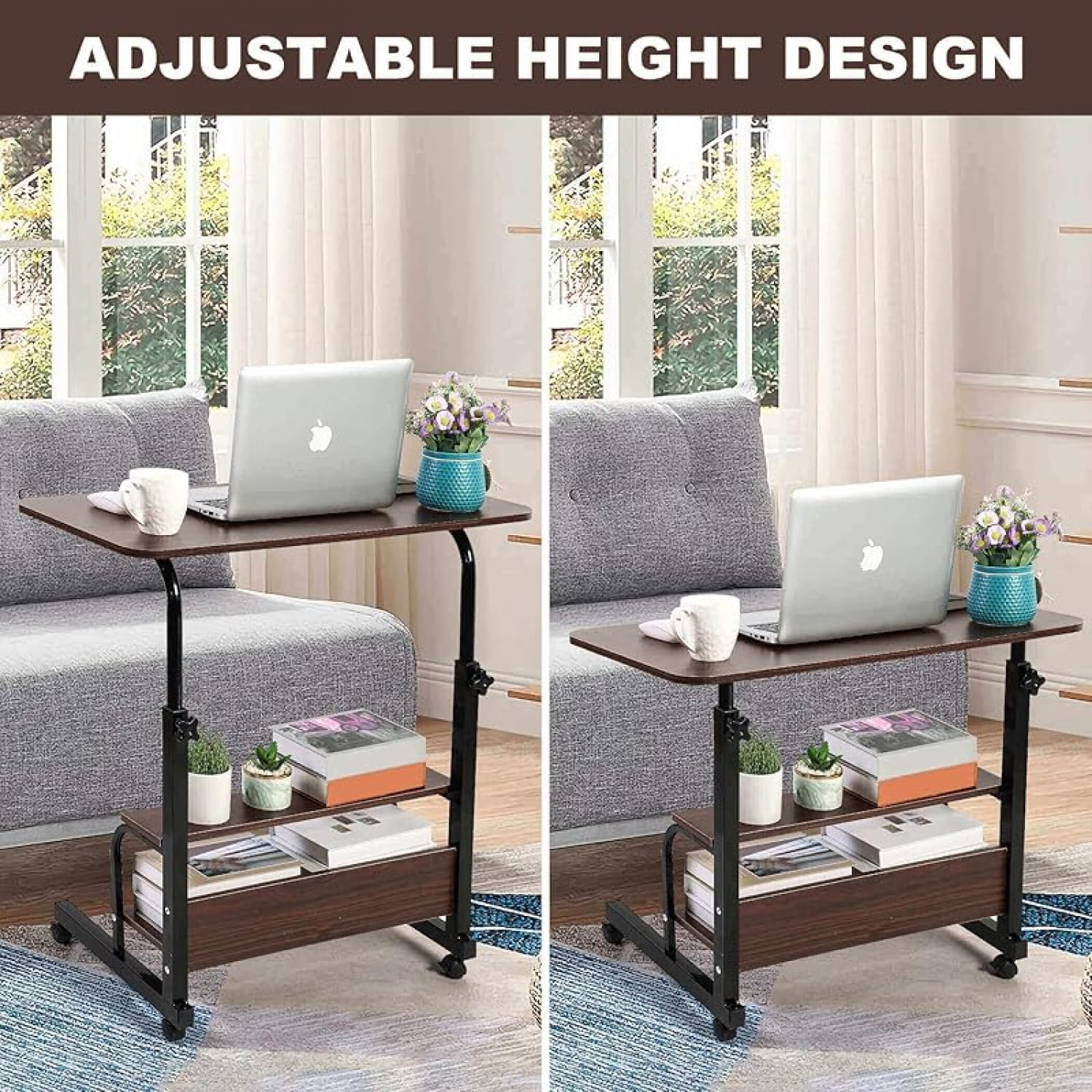 Adjustable Height Mobile Computer Desk for Small Space Rolling Writing with Wheels Corner Home Office Study Portable Bedrooms Work Desk Standing Desk