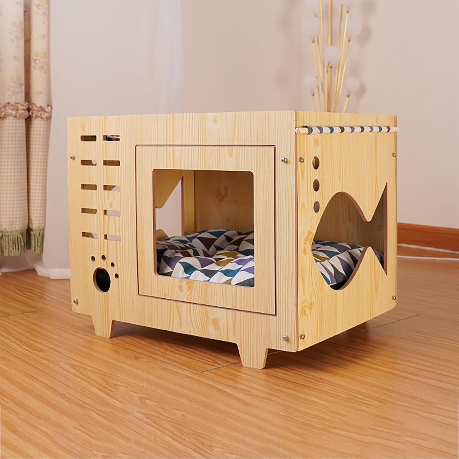 Pet Daily Kit Cat House Hide Out Claw-Sharpener Bed with Hammock Wooden Double Layer