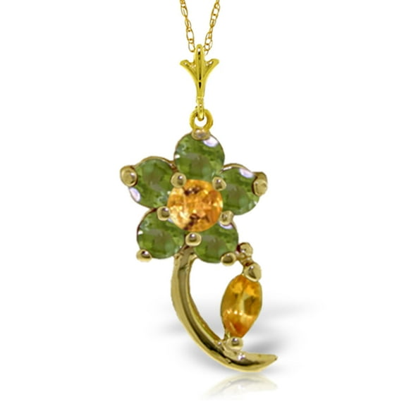 Galaxy Gold 14k 20" Yellow Gold Natural Peridot & Citrine Flower Pendant Necklace