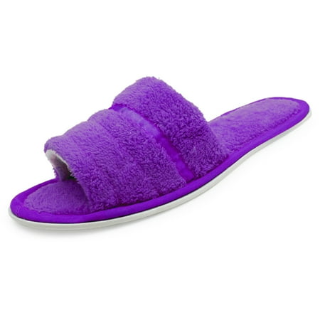 

LAVRA Women s Terry Slippers Open Toe House Shoes Fuzzy Slip On Slides