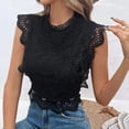 thumbnail image 5 of BODOAO Women's Eyelet Top Summer Open Back Crop Elegant Tank Tops Sleeveless Lace Trim Ruffle Cute Blouses Concert Outfits for Women Plus Size Casual Going out Boho Clothing Black L, 5 of 7