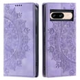 thumbnail image 2 of Case for Google Pixel 8 Wallet Case for Women Girls with Card Holder, Embossed Flower Pattern Magnetic Flip PU Leather Purse Protective Phone Cover for Google Pixel 8, Purple, 2 of 11