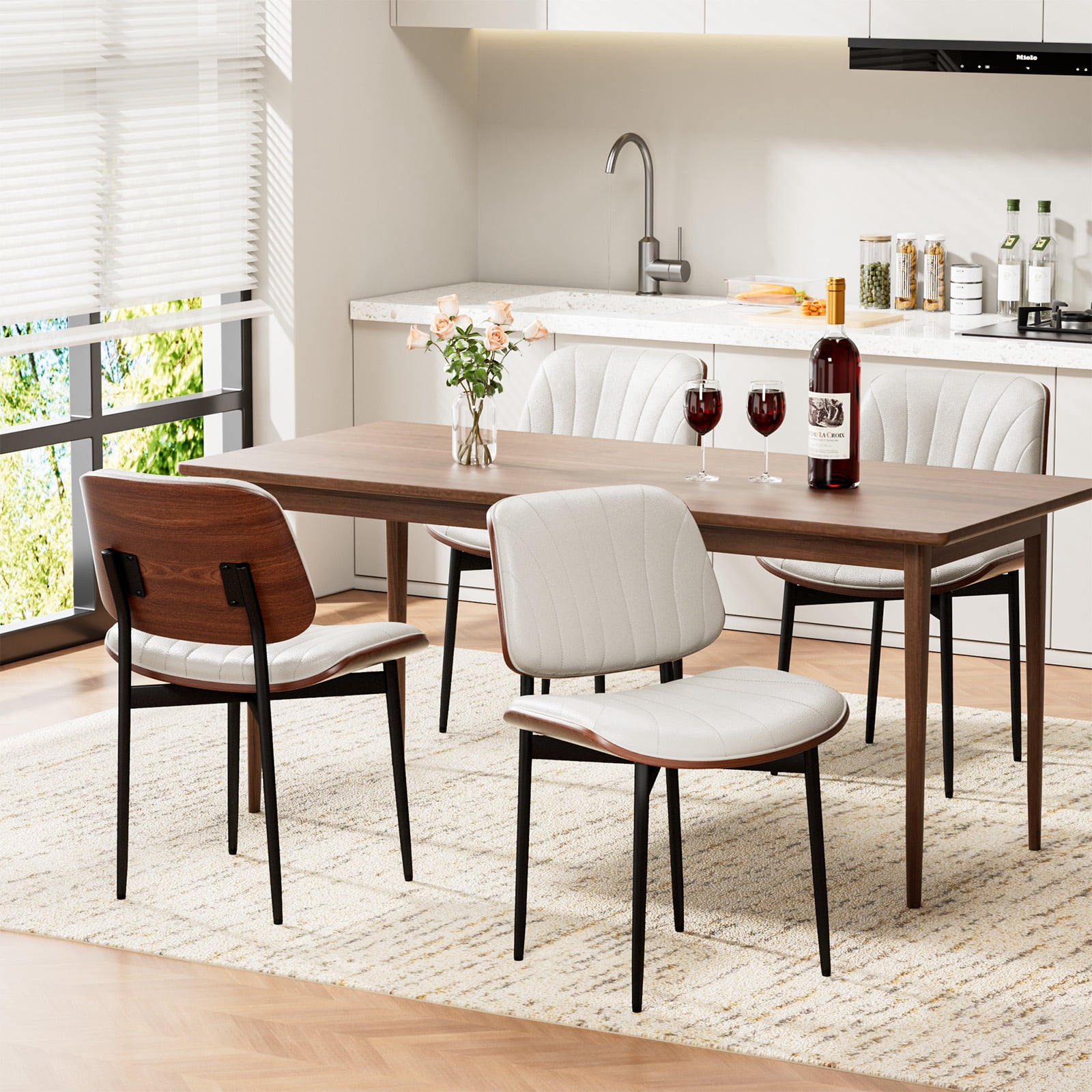 LainTene Modern Dining Room Chairs Set of 2, Faux Leather and Bentwood Design with Metal Legs, Ideal for Kitchen or Dining Space