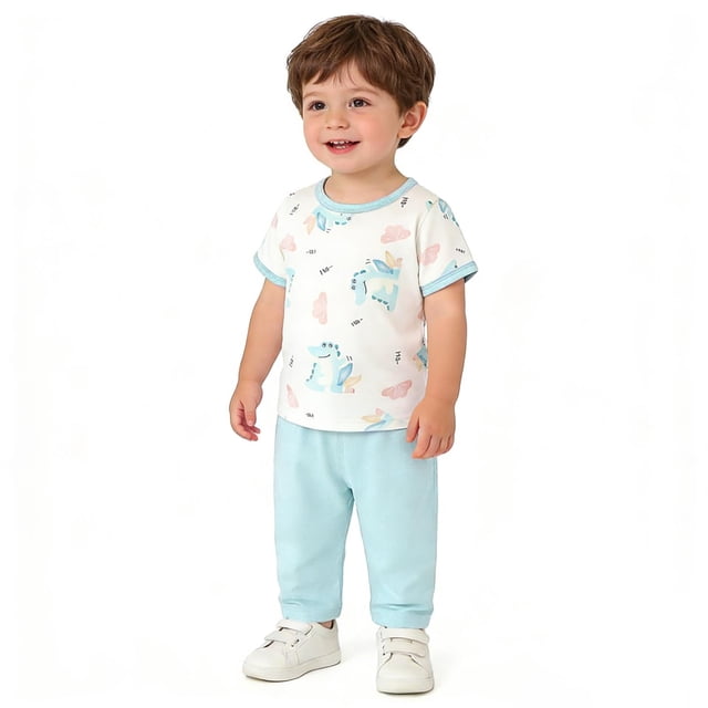 Ropa fina de verano para bebés, hecha de poliéster, para hombres y mujeres, para recién nacidos, con aire acondicionado, pijama de manga corta y cuello redondo.