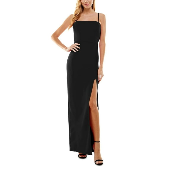 City Studios Juniors Black Mesh-Back Embellished Gown Dress