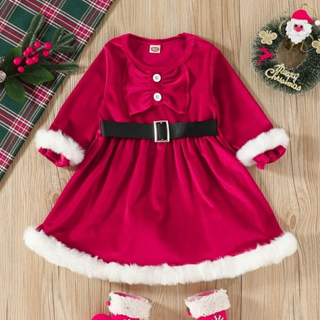 

FZM Christmas Toddler Girls Long Sleeve Christmas Ruffles Princess Dress Clothes