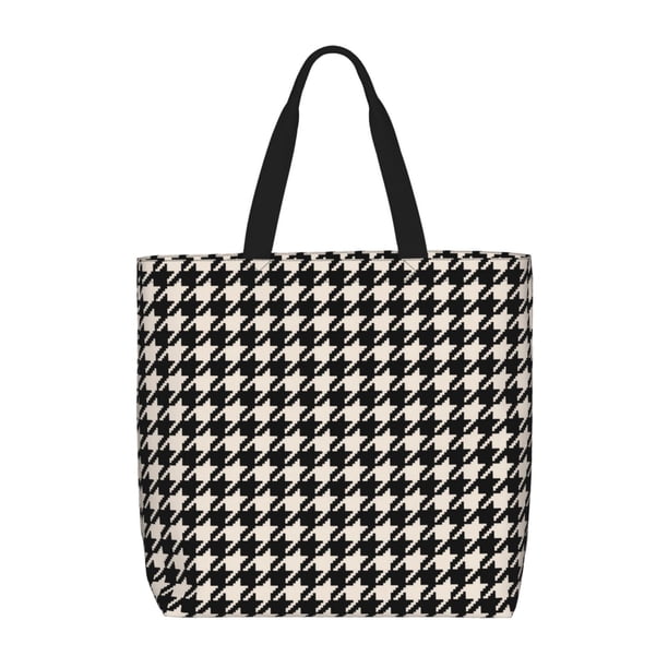 Fotbe Black and white houndstooth Bolsa Tote con Estampado para Mujer, Bolsos con Cremallera, Bolsa de Hombro Casual de Gran Capacidad con Bolsillos Internos
