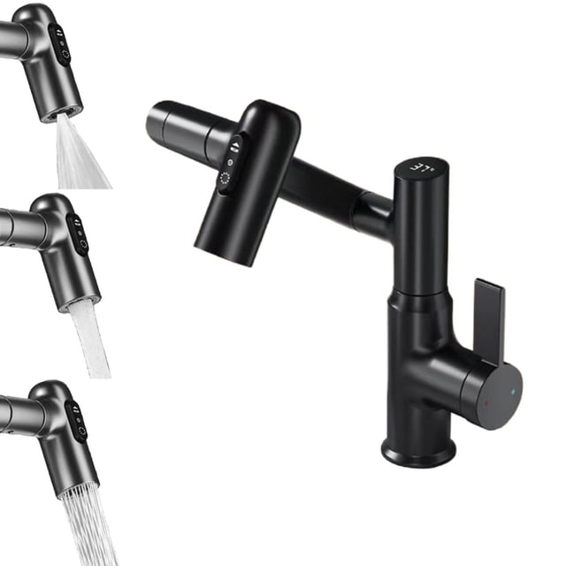 Nomeni Faucets Rotatable Bathroom Faucet 1080° Rotatable Bathroom Vanity Faucet 1 Hole Height Adjustable Single Handle Faucet Bathroom Faucet With Temperature Display Kitchen Faucet Taps
