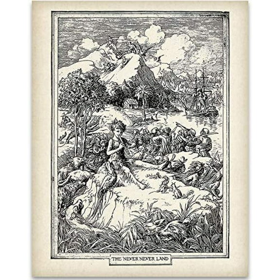 Lone Star Art Peter Pan Never Neverland - 11x14 Unframed Print - Great Vintage Home Decor/Kids Playroom Decor or Gift to Disney Fans
