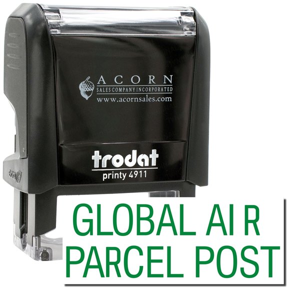 Self-Inking Global Air Parcel Post Stamp, Trodat Printy 4911, Press and Print Stamping, Impression Size 5/8" x 1-1/2", Up to 10,000 Impressions - Green Ink