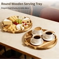 thumbnail image 3 of Round Acacia Wood Serving Tray, 14.96 x 13.39 in Rustic Kitchen Charcuterie Board, Cheese Board with Handles, Pizza & Snack Platter Decorative Coffee Table Platter, Home Decor Accent, 3 of 6