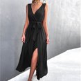 thumbnail image 4 of USSUMA Beach Dresses for Women Casual Summer High Slit Loose Flowy Maxi Long Sun Dress Solid Sleeveless Plus Sundresses V Neck Vacation Dress Wedding Guest, 4 of 8
