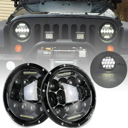 GZYF Round 75W CREE LED Headlights DRL Running Lights For 97-17 Jeep Wrangler JK YJ TJ CJ Wrangler (Best Halo Headlights For Jeep Wrangler)