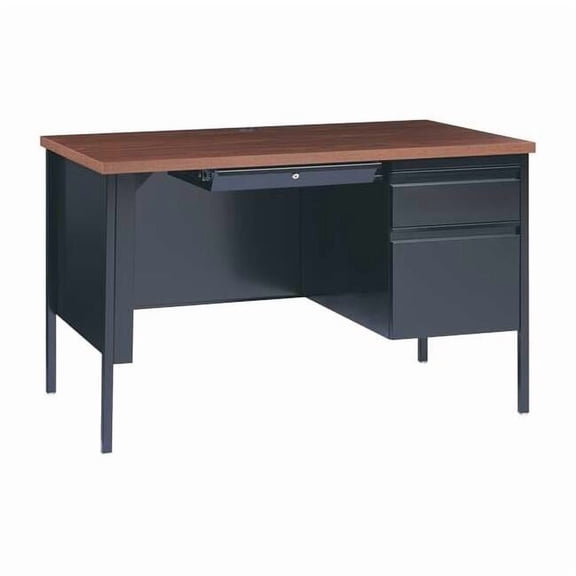 Hirsh Office Desk, Right Hand Pedestal, 48"W x 30"D, Black/Walnut 20437
