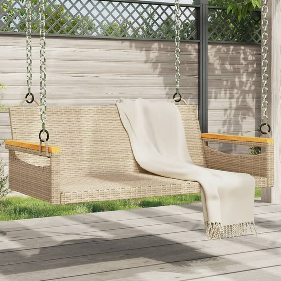 vidaXL Swing Bench Beige 42.9"x24.4"x15.7" Poly Rattan