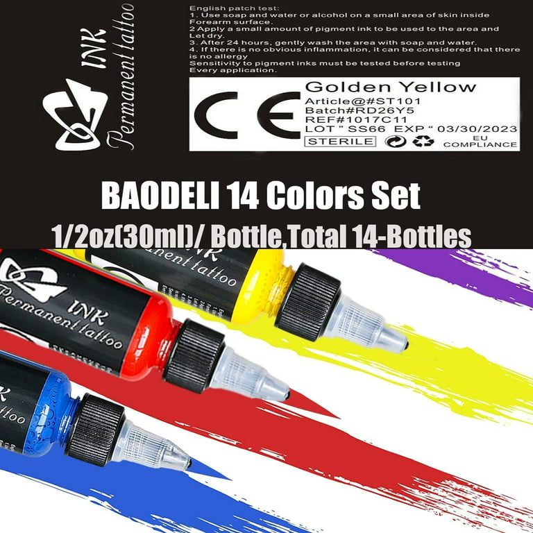DLD professional tattoo ink 14-color primary color multi-color settings,  micro-carved pigment set 1oz 30ml/ bottle, used for tattoos and body pain.  