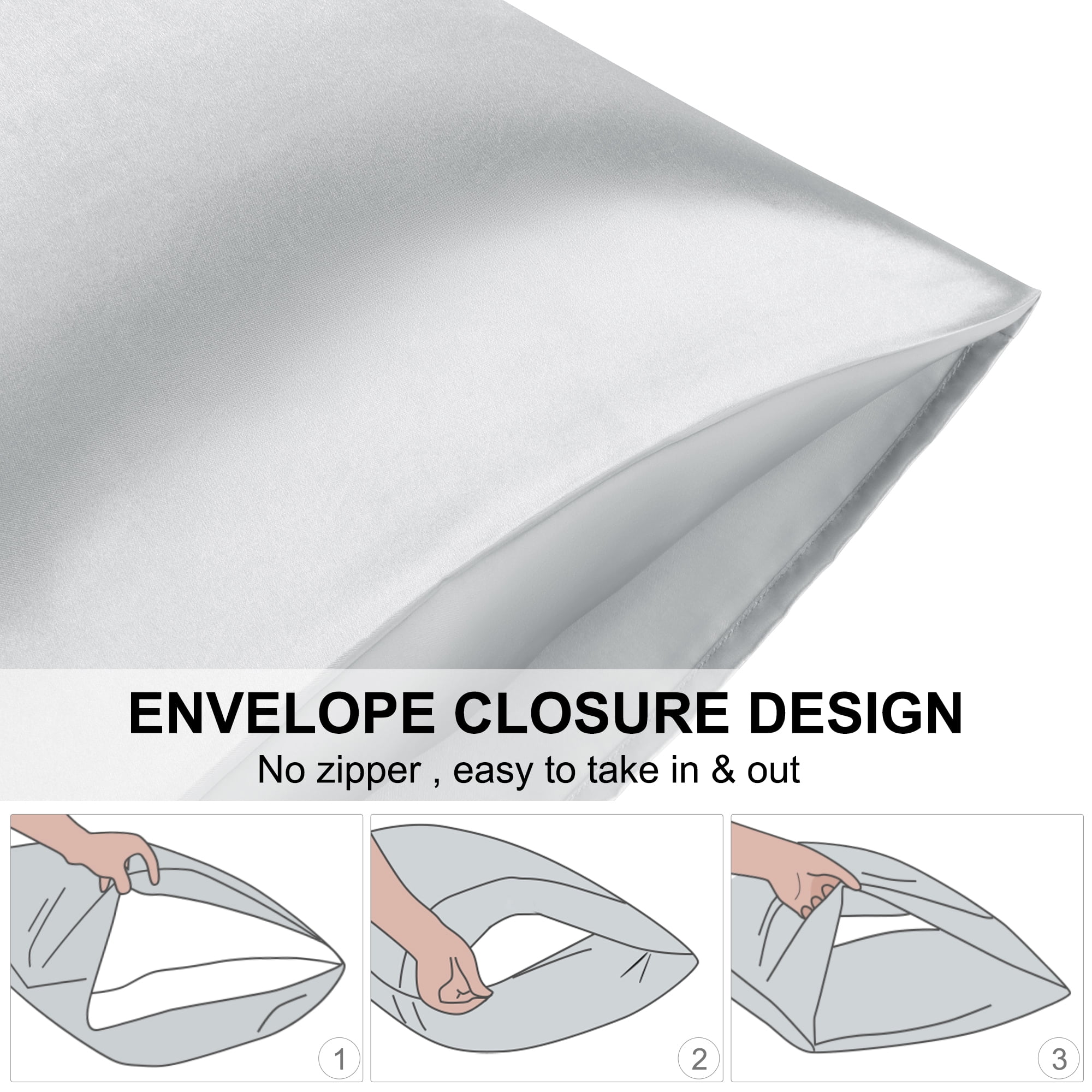 Unique Bargains Satin Envelope Closure Pillowcases Set of 2 Silver 20"x30"